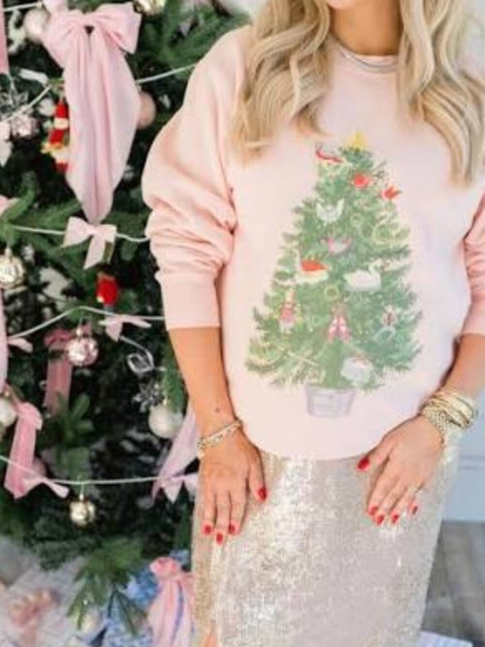 Living Fully Co. Coquette Girl Twelve Days of Christmas Sweatshirt L Pink Blush